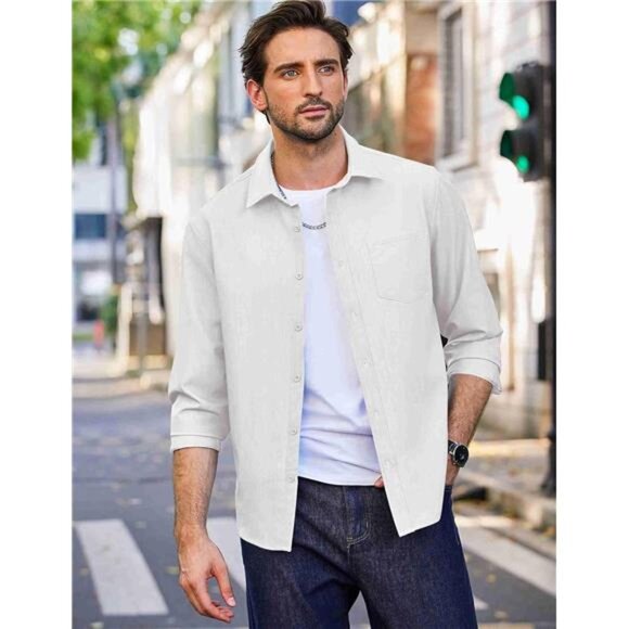 Men's Long Sleeve Button Down Shirt White - Picture 5 of 6